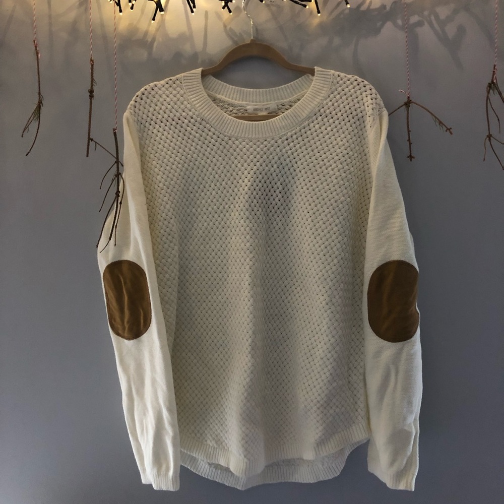 Cream Knit Sweater with Elbow Patches